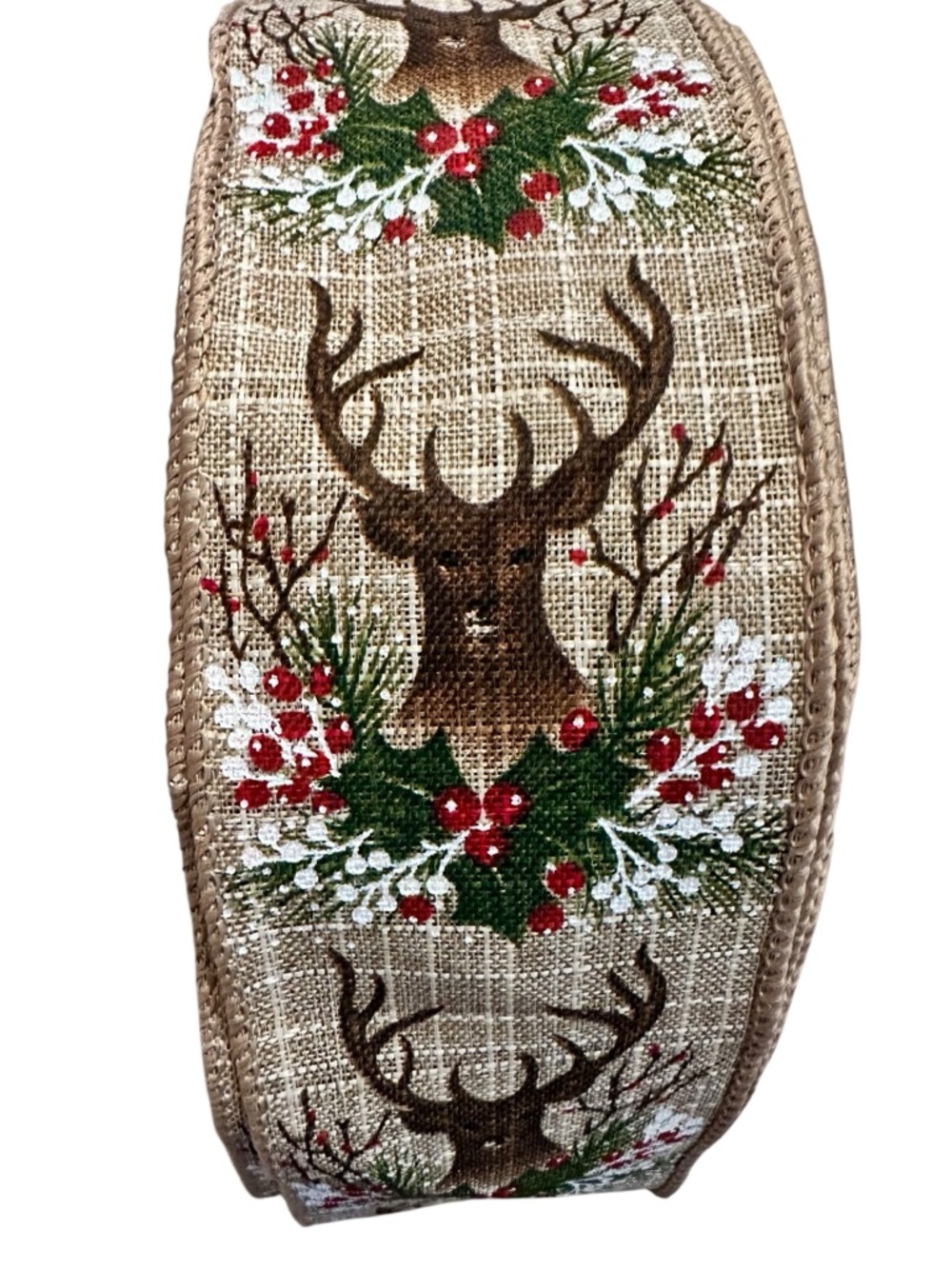 LARGE Roll Wired Snowberry Deer Antlers Ribbon Burlap